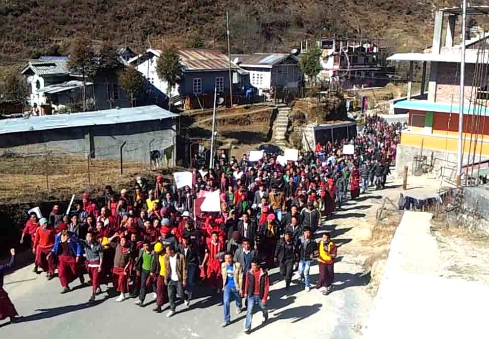 A protest rally by more than 1000 monks in Tawang took place on December 24